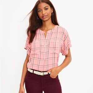 LOFT Plaid Pocket Henley Shirt Size Large